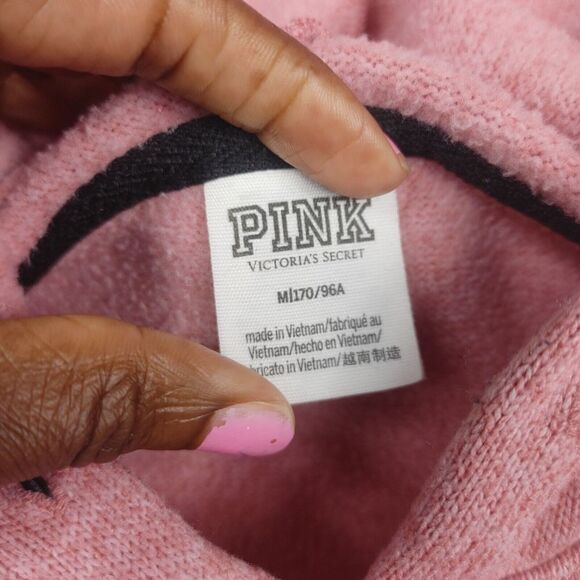 Victorias Secret PINK Fleece Hoodie Pink Drawstring Hem Logo Pullover MEDIUM - Picture 4 of 11